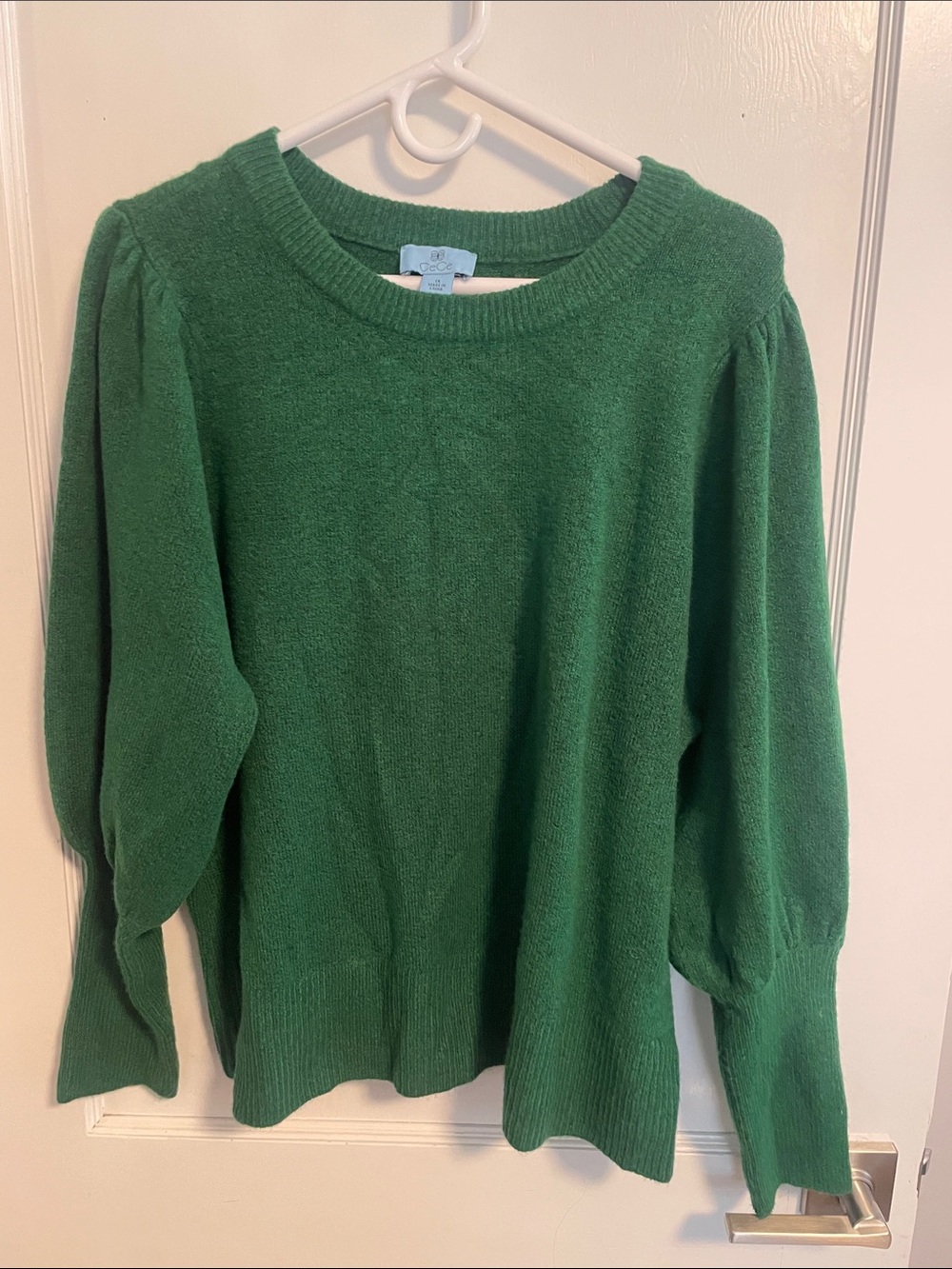 CeCe Emerald Green Puff-Sleeve Crewneck Sweater